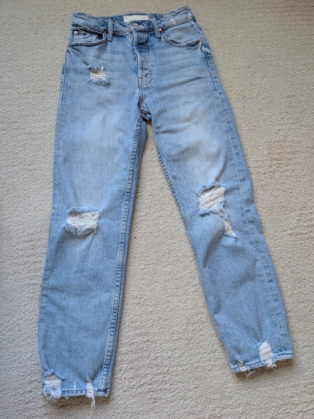 MOTHER Superior 25 The Tomcat Jeans in The Confession high rise distressed denim